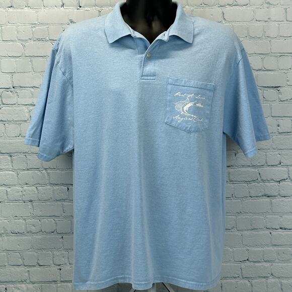 Vintage 90s Port St Lucie PSL Anglers Club Polo Shirt Fishing Blue Mens L Large - Picture 2 of 9